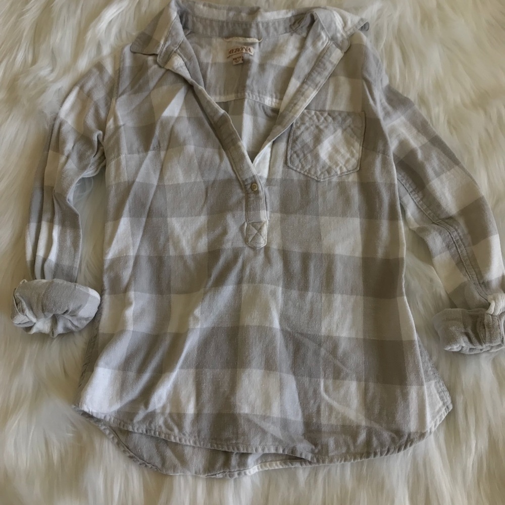 Merona plaid half button down top